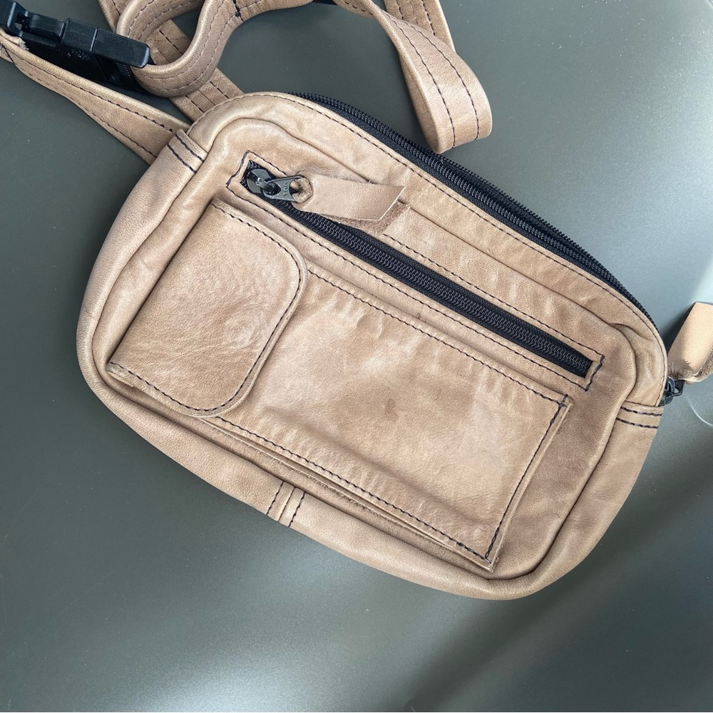 Leather Taupe Crossbody Hipster Bag